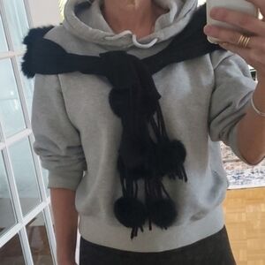 Real Fur Scarf with Pom Poms